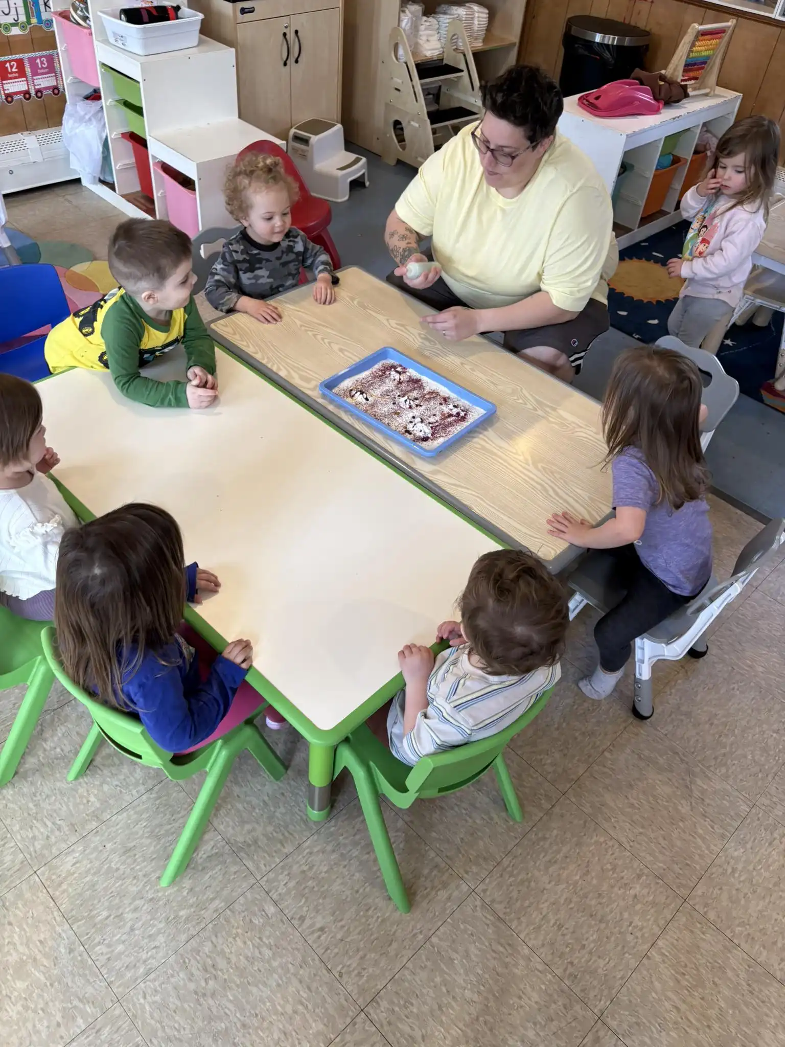 Small group sensory activity at the table